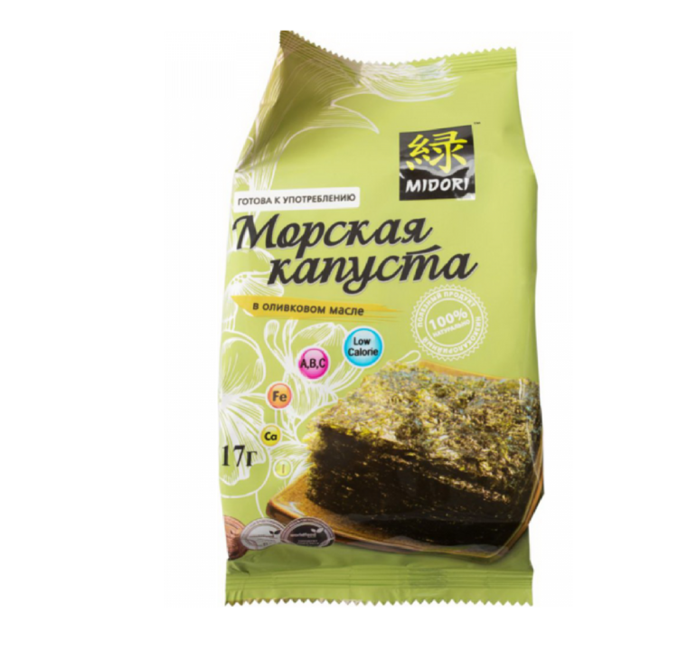 Морская капуста в оливковом масле тм "Midori" 17г (в пластинах)