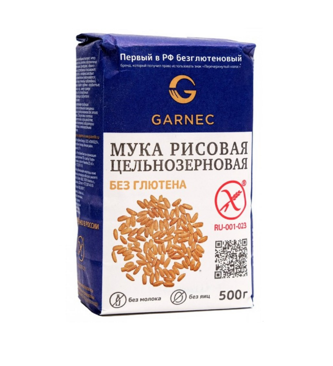 Мука рисовая цельнозерновая без глютена тм "Гарнец" 500г