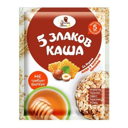 Каша быстрого приготовления "5 злаков" со вкусом меда  и лесными орехами "Эстетика вкуса" 40г